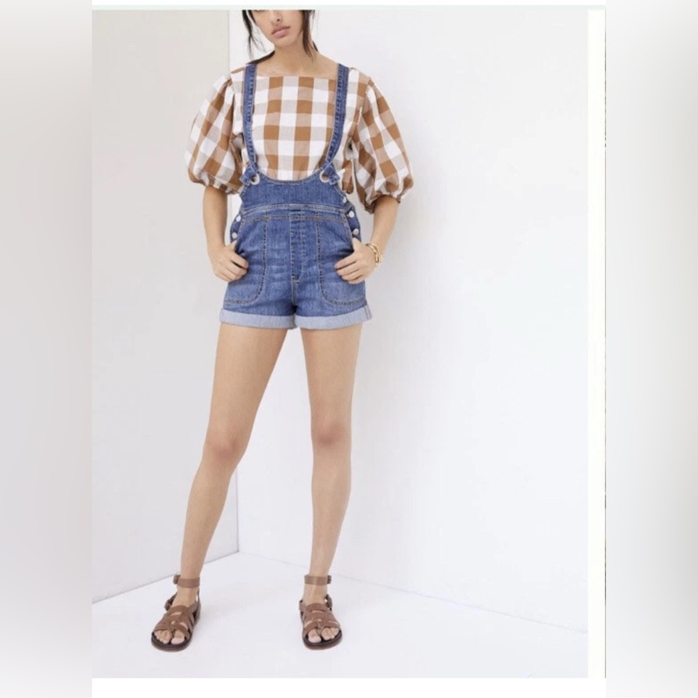ANTHROPOLOGIE Pilcro Blue  Slouchy Overall Shorts. Women’s Size 30